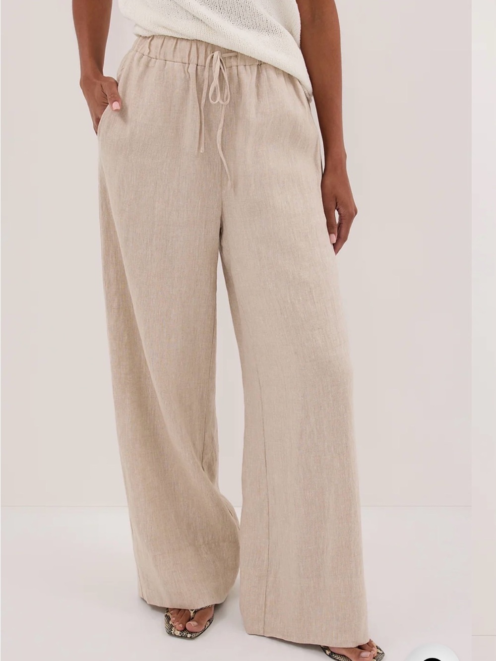 DISSH Linen Wide-Leg Drawstring Pants in Beige